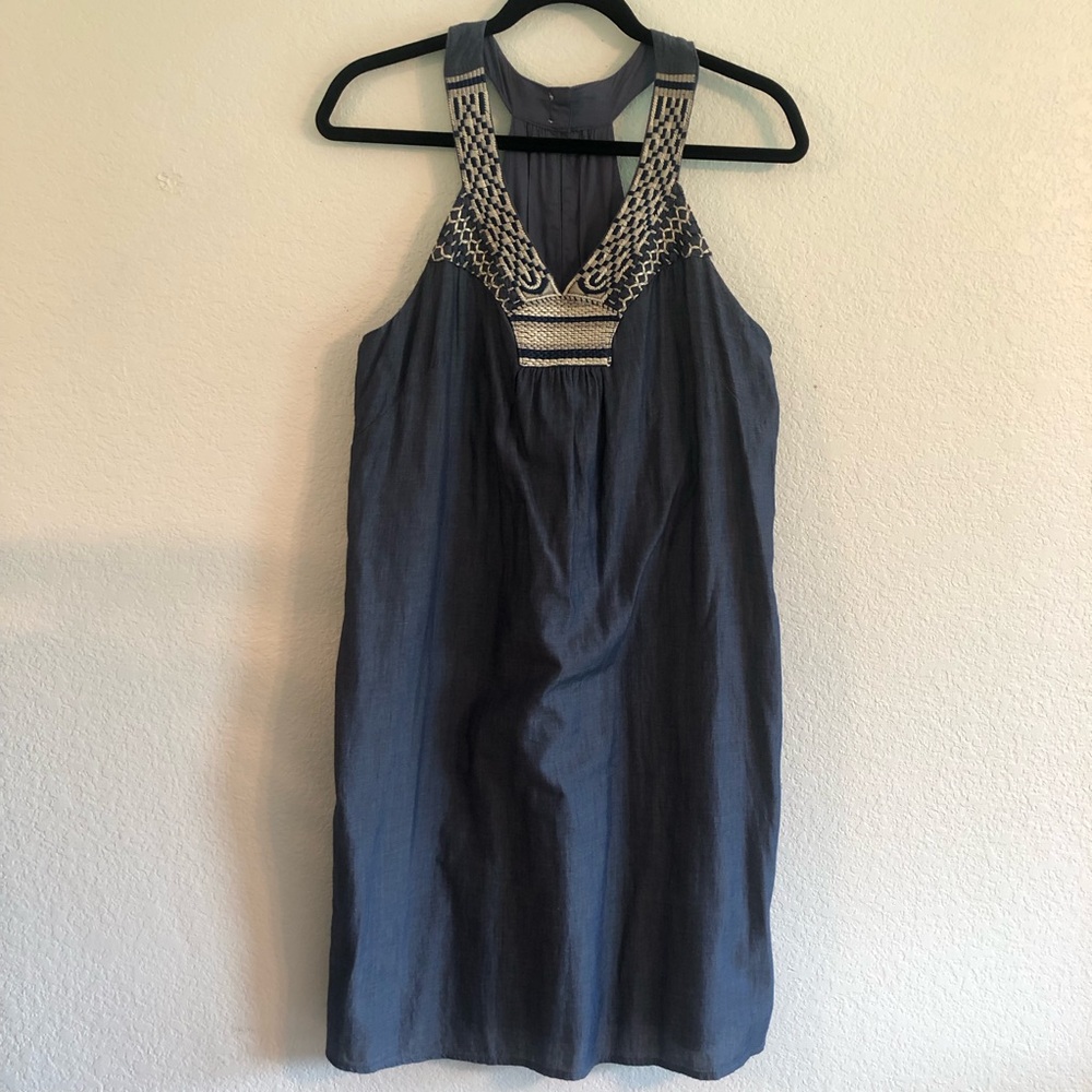 Old Navy Embroidered Halter Neckline Chambray Dress
